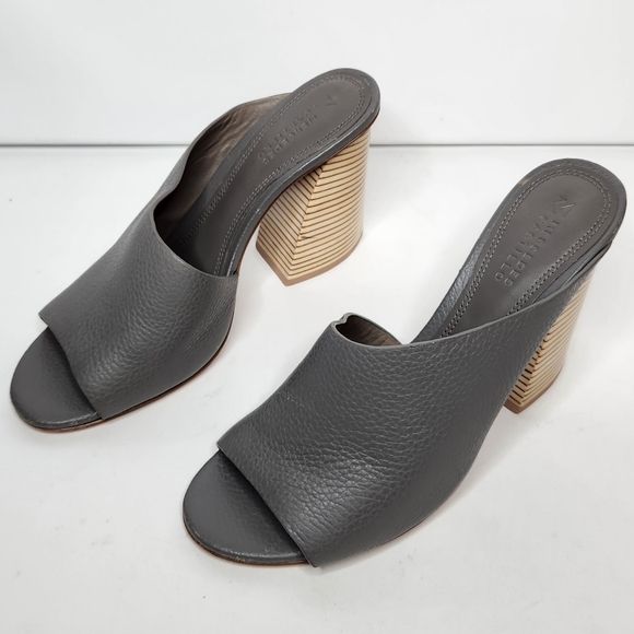 Mercedes Castillo Izar High Asymmetrical Leather Mule Heels Size 8 Granite Gray - Picture 1 of 15